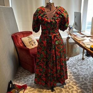 Carolina Herrera Red and Green Floral Dress